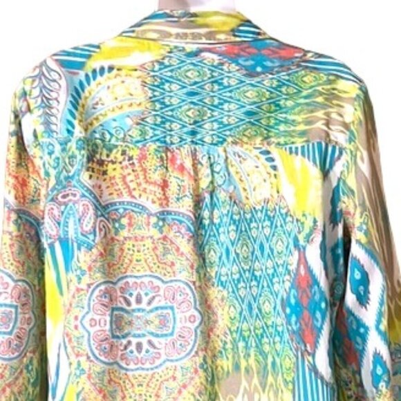 NWOT Chico's Multi Color Paisley Button Down Collared Shirt 3/4 Sleeve Cotton - Picture 7 of 11